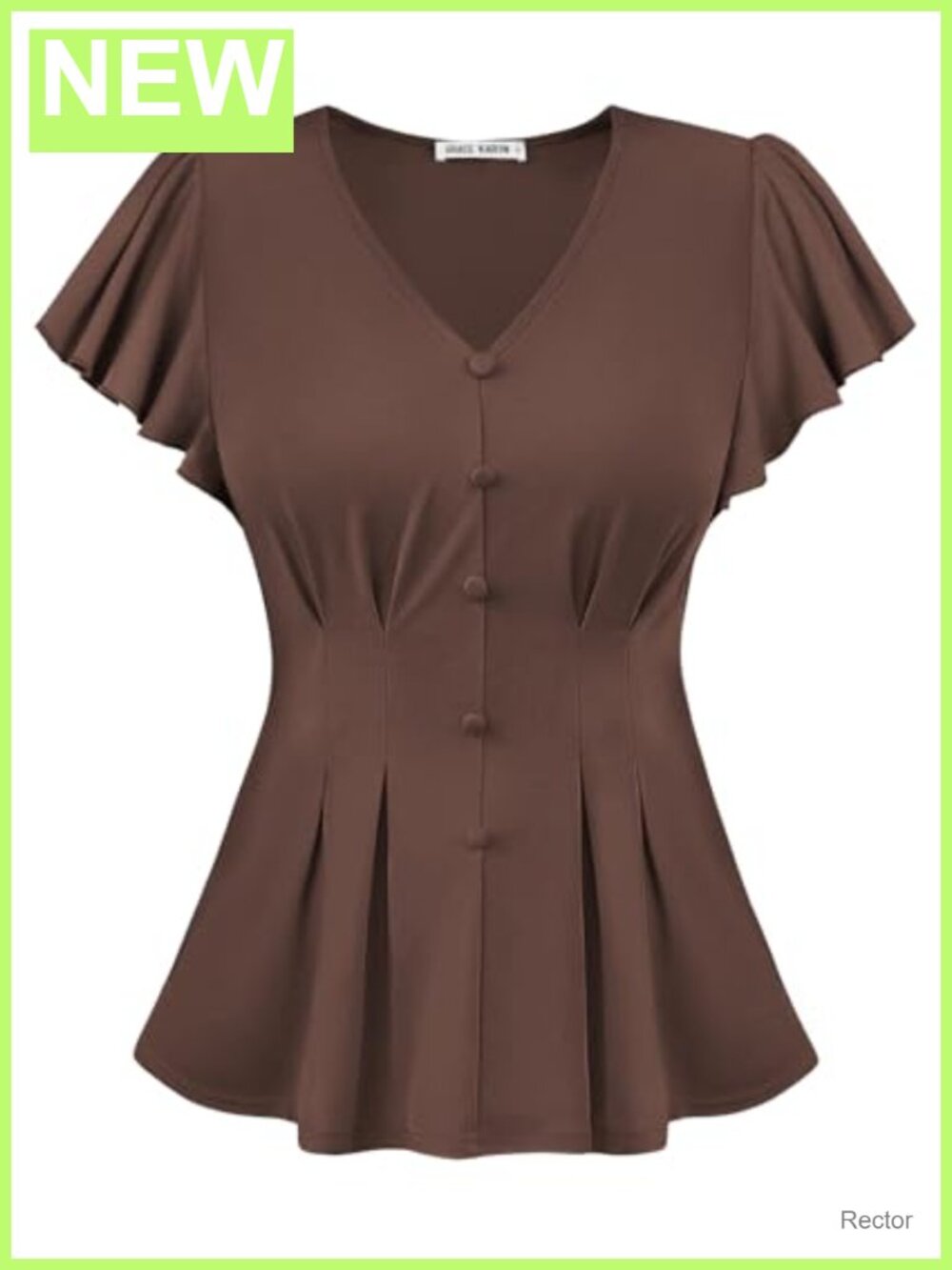 Womens V-Neck Peplum Blouse Ruffle Flutter Sleeve Dressy Casual Top